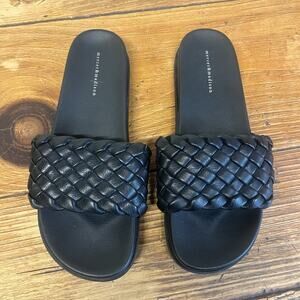 Mercer & Madison Womens Slide Sandals 8 Black Woven Strap Comfort Casual